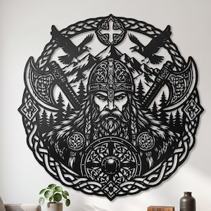 Nordisk krigare vikingahjälm väggkonst SVG DXF | Nordisk krigare metalldekor | Vikingahjälm laserskuren fil | Nordisk krigare CNC plasmaskärning