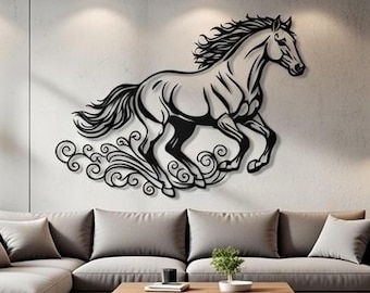 Arte de parede em metal com cavalo correndo, arquivos SVG e DXF, decoração rústica para casa (download digital)