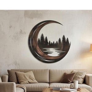 Arte de parede em metal com tema de floresta lunar, arquivo DXF para corte a plasma CNC, decoração inspirada na natureza (download digital)