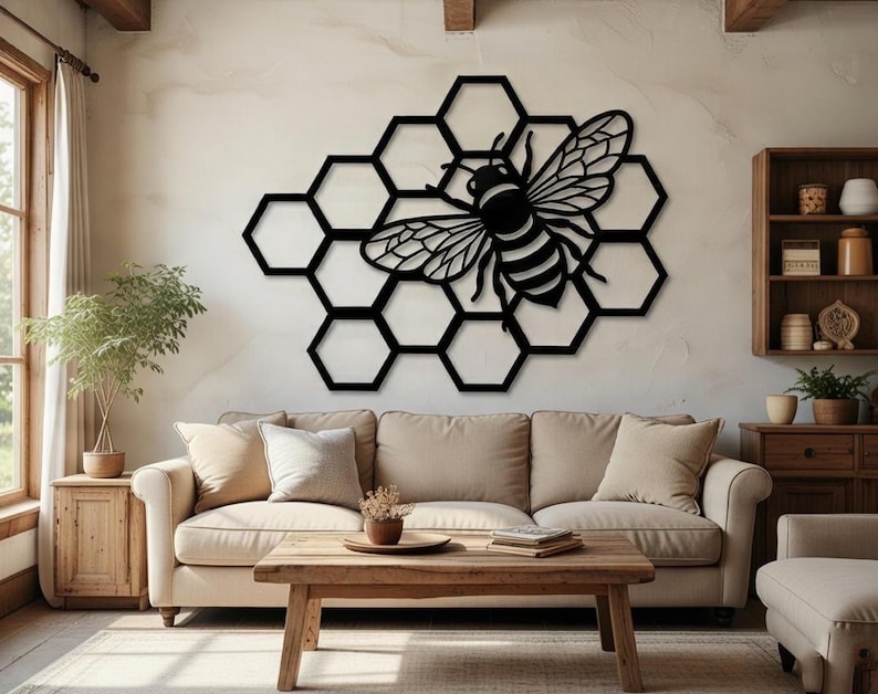 kitchen wall art | bee art print | honey bee decor |... Bee Metal Wall Art SVG DXF | Honeycomb Bee Cut File | Laser CNC Plasma ...