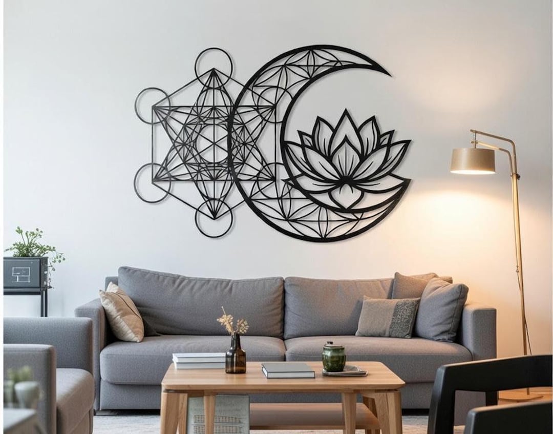 Lotus Moon Metal Wall Art SVG DXF | Sacred Geometry Decor (digital ...
