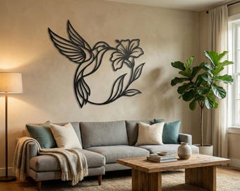 Hummingbird Wall Art SVG DXF Files for Laser Cutting, CNC Metal Decor, Bird Flower Design, Digital Download