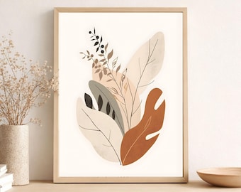 Abstraktes Blatt Druck | Boho Botanisches Poster oder Leinwand