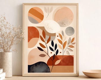 Botanical Wall Art Print: Abstract Boho, Terracotta Tones - Digital Download