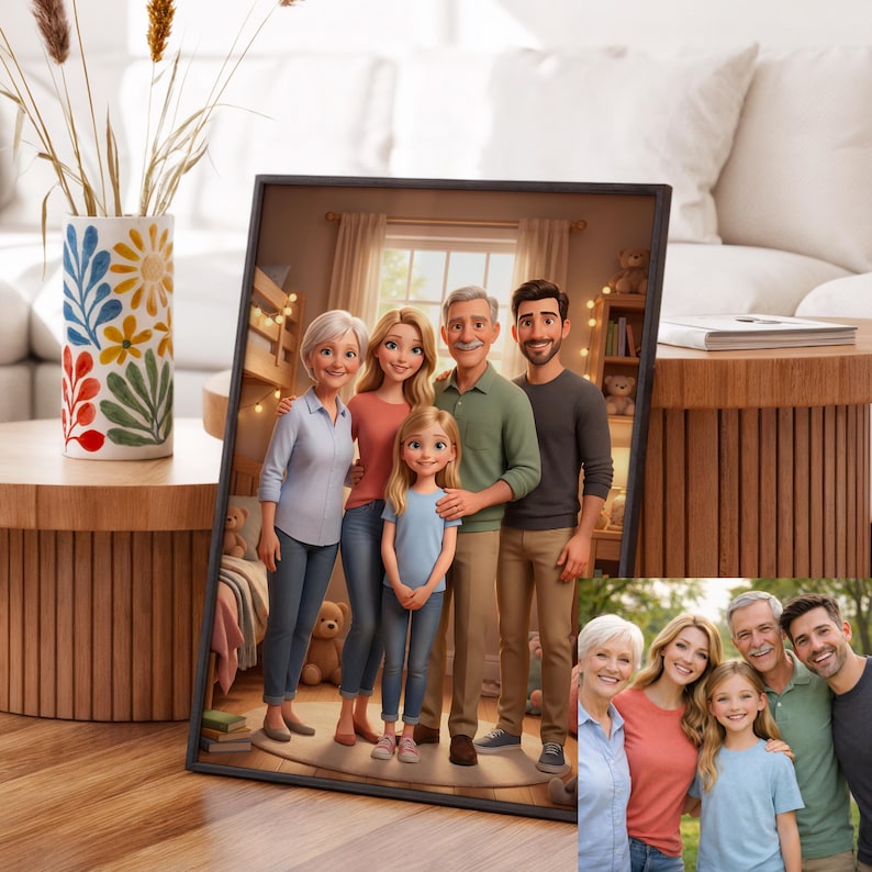 Pixar Style Family & Couple Portrait , Custom Cartoon Portrait From ...