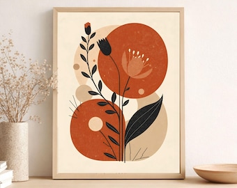 Abstract Boho Botanical Wall Art | Modern Floral Poster | Neutral Home Decor 30x40