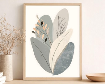 Neutral Botanical Wall Art | Abstract Leaf Print 24x36 Boho Minimal Home Decor