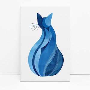 Abstrakte blaue Katze Leinwanddruck, moderne skandinavische Wandkunst Bild 1