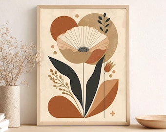 Arte murale floreale boho astratta / Poster botanico moderno / Decorazione per la casa neutra 24x36