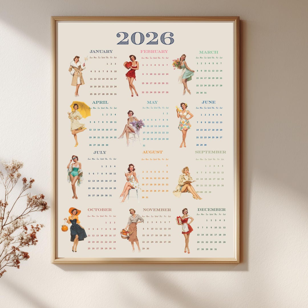 Retro Pin up Girl 2026 Calendar Wall Art – Vintage Pinup Poster Print ...