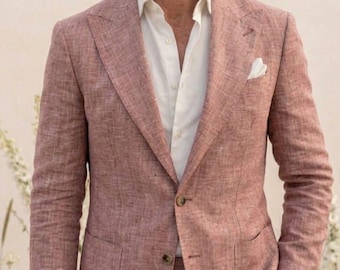 Traje de lino rosa para hombre / Esmoquin de dos piezas a medida para bodas de verano / Ropa formal vintage retro a medida
