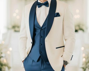 ホワイト＆ブルーのメンズスーツ：結婚式の新郎タキシード - Etsy 日本