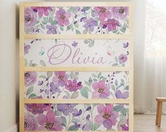 KURA BED Decal Floral with Name, Ikea Kura Bed Stickers Girl Removable Custom Vinyl Decals for Kura Bed, Personalized Wrap for Kura Loft Bed