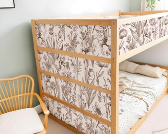 KURA Bed Decals Floral Vintage, IKEA Kura Bed Stickers for Girls Room, Removable Vinyl Wrap
