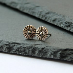 Sterling silver round studs. Geometric round stud earrings. Minimalist round studs. Sun stud earrings. Minimalist geometric jewellery.