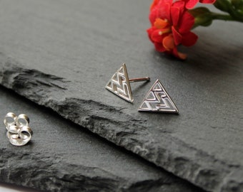 Sterling silver triangle studs. Chevron studs. Silver chevron triangle studs. Chevron geometric studs. Modern minimalist stud earrings.