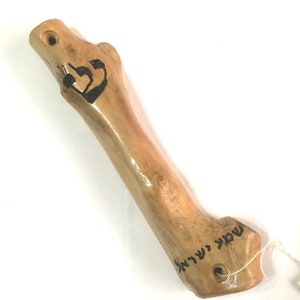 Israel Natural olive wood Jewish Mezuzah case Judaica art Israeli artist M79