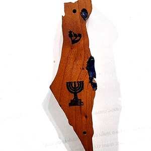 Hecho a mano Caoba de madera Caja de mezuzá Israel mapa Sinagoga Judaica M169