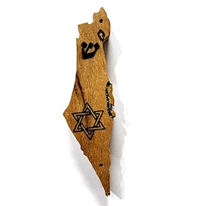 Madera hecha a mano nogal africano Mezuzah caso Israel mapa Judaica 198