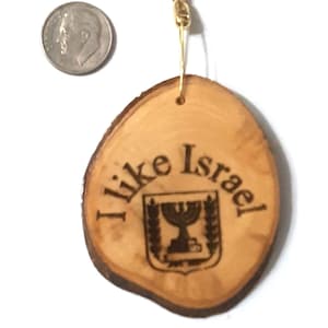 Israeli Olive wood art keychain pendant necklace engraved State of Israel souvenir from Israel P202