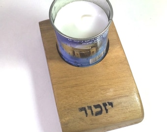 Wooden Yahrzeit Candle holder Yizkor Ner Zikaron Neshama Judaica Jewish Optional personalized plaque I11