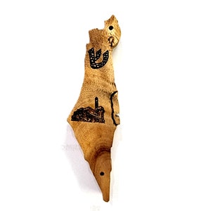 Hecho a mano palo de rosa de madera Mezuzah caso Israel mapa Judaica Sinagoga Jerusalén Torre de David M201