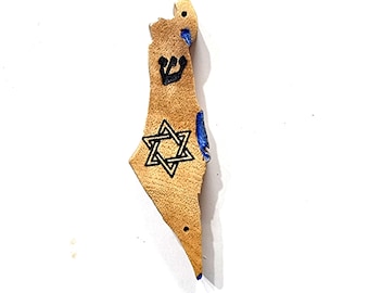 Handmade Wooden rosewood Mezuzah case Israel map Judaica Synagogue Star of David M210