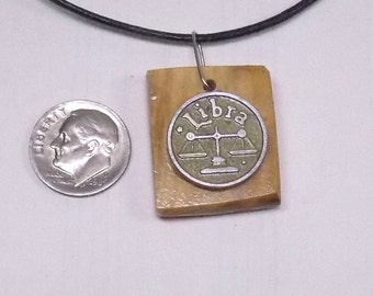 Birthday gift, Israeli Olive wood metal Bronze color Pendant Charms zodiac Libra Scales Z024