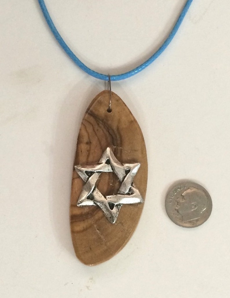 Israeli Art Olive Wood Pendant Necklace With Star of David Etsy