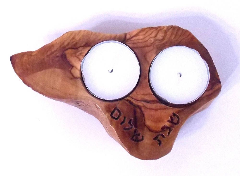 Wedding gift Olive wood Candle stick Shabbat Menorah handmade Judaica Israel Israeli Souvenir  SH02