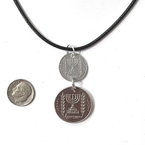 Pendant with Israeli 2 vintage coins in one pendant Emblem of the State of Israel P339