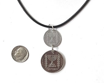 Pendant with Israeli 2 vintage coins in one pendant Emblem of the State of Israel P339
