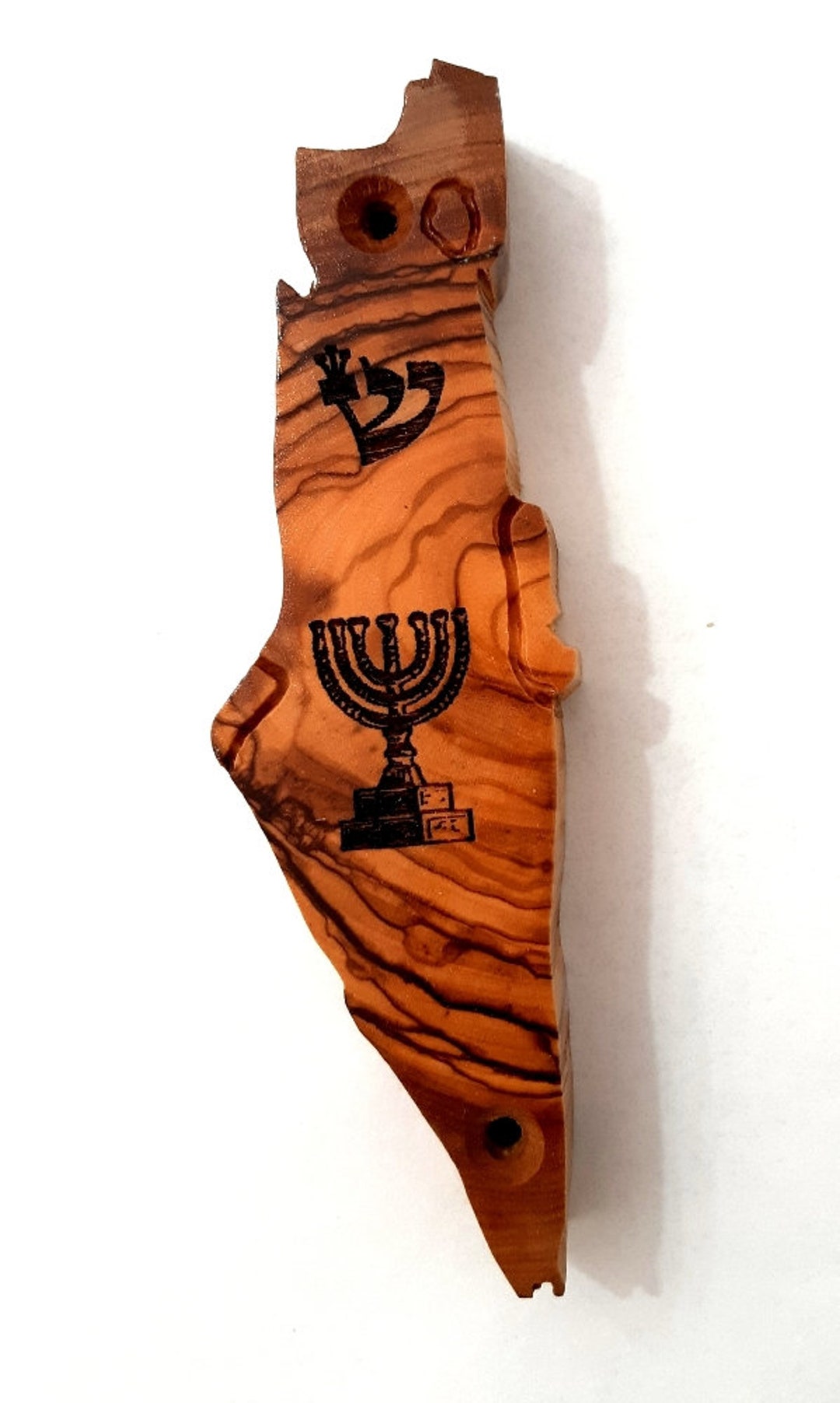Wooden Mezuzah Old Olive Wood Mezuzah Case Map of Israel Judaica M118