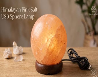 Lámpara esférica de sal rosa del Himalaya USB – Luz nocturna que cambia de color, regalo de decoración de cristal