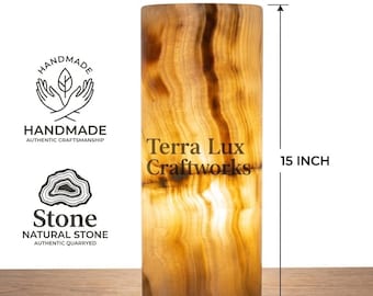 Handgefertigte natürliche Onyx Zylinderlampe 15x15x15, Stein Tischleuchte, Schlafzimmer Dekor Geschenk