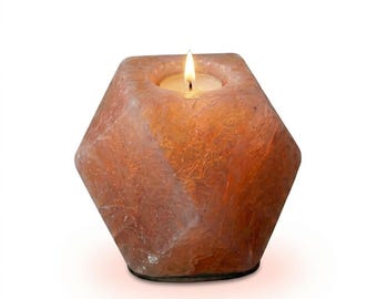 Himalayan Pink Salt Diamond Candle Holder, Natural Tealight Lamp, Ambient Glow Home Decor Gift