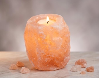 Natural Himalayan Pink Salt Candle Holder, Tealight Lamp, Ambient Home Decor Gift