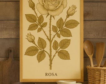 Vintage Rose Botanical Print | Antique Floral Illustration | Classic Garden Flower Decor