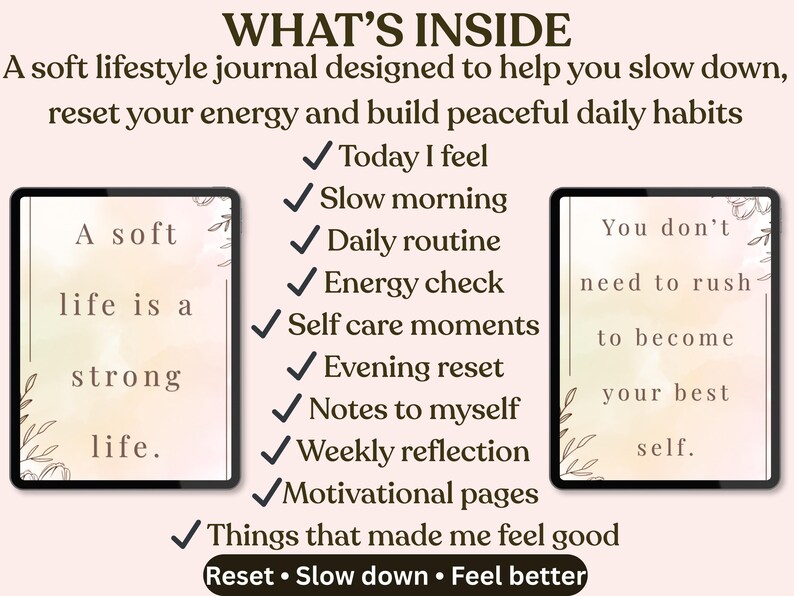 Daily Reflection Journal Printable | Slow Living Planner | Glow up Self ...
