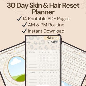 30-Tage-Hautpflege-Routine-Planer | Checkliste für Haut- & Haar-Reset | Printable Selbstfürsorge-Tracker PDF