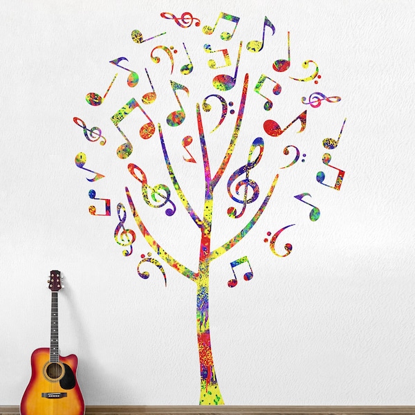 Calcomanía de pared de árbol de notas musicales