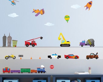 Pegatinas de tren, automóvil, avión, construcción, camiones y murallas de la ciudad - Calcomanías de pelar y pegar para niños - MINI SET (artículo: 1242-17)