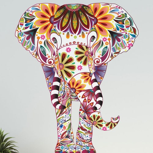 Elephant Art Colorful Elephant Wall Decal Perfect Elephant Etsy