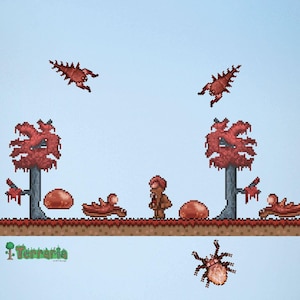 Terraria Crimson Biome Add-on Wall Decal Set - Gaming Backdrop- Terraria Party Decoration - Terraria Stickers (#1313)