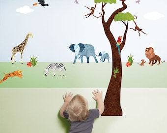 Jungle Safari Wall Decals – Peel & Stick Tree Sticker and Jungle Animal Decals for Nursery or Jungle Theme Baby Shower - MINI SET (#1243-17)