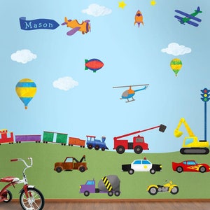 Transportation Wall Decals - Train, Construction, Car, Truck, Airplane Stickers for Boys Room - JUMBO SET