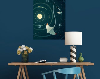 Bar Pattern Wallpaper Vinyl Decals Stickers Office Home Decor Devil fish wall Decal Nautical Marine Stingray Kids room Wall Sticker Bedroom