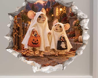 Halloween Ghosts Mouse Hole Decal - 3D Effect, Surface Safe & Removable - Made in USA by Wallington Mice