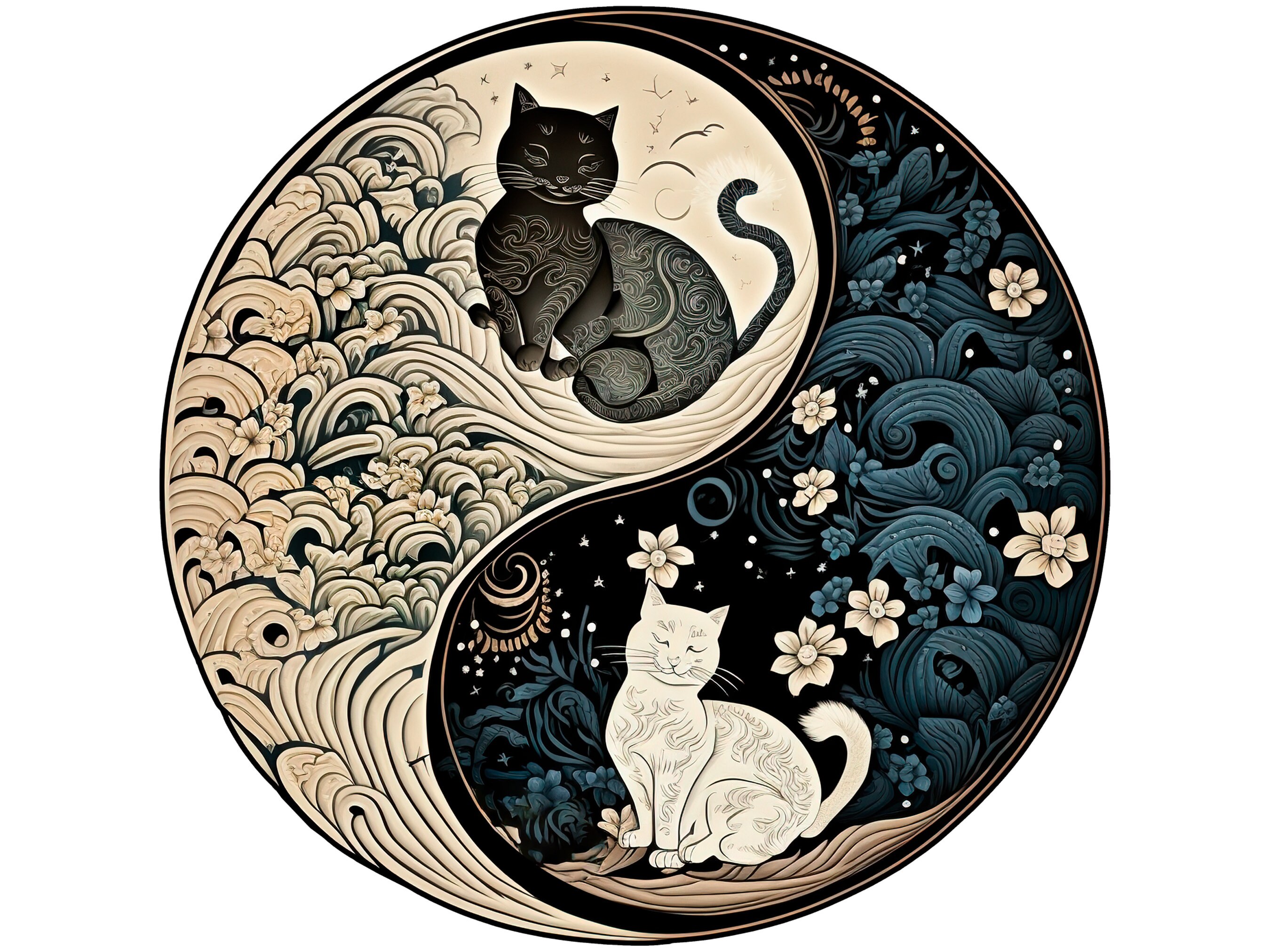 Black Cat - White Cat Ying Yang Cat Sticker Decor - Perfect Cat Lover Gift - Car Decal - Wall Sticker