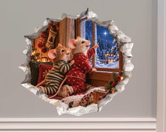 Christmas Northern Star Mouse Hole Decal - 3D Effect, Surface Safe & Removable - Made in USA by Wallington Mice